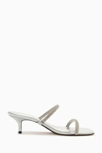 Taliah Crystal-embellished Sandals in Metallic Leather
