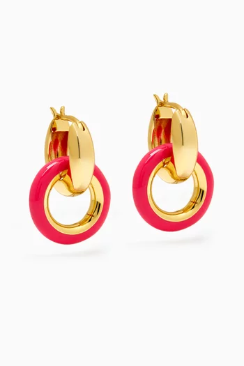 Pave Enamel Interlock Hoop Earrings in Gold-plated Brass