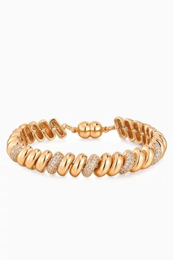 The Ridged Marbella Pavé Bracelet in Gold-plated Brass