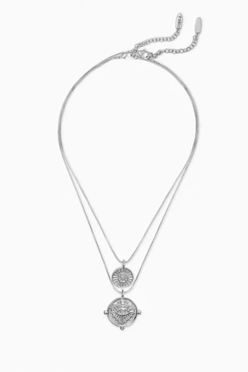 The Evil Eye Double Coin Necklace in Rhodium-plated Brass, Set of 2