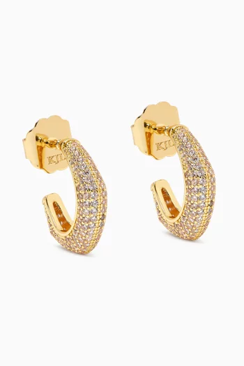 Pavé Hex Mini Hoop Earrings in Gold-plated Brass