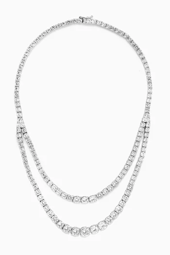 Layered Tennis Necklace in Rhodium-plated Brass