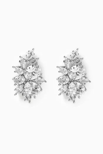Scatter Cluster Earrings in Rhodium-plated Brass