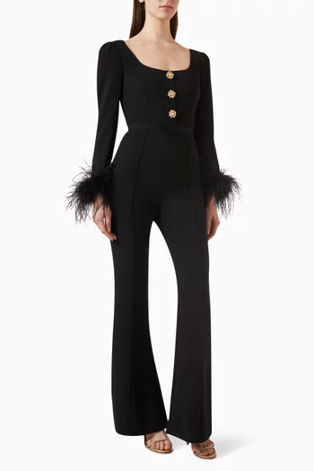 Feather-trimmed Jumpsuit in Crepe