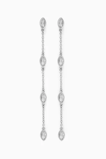 CZ Delicate Chain Drop Earrings in Rhodium-plated Brass