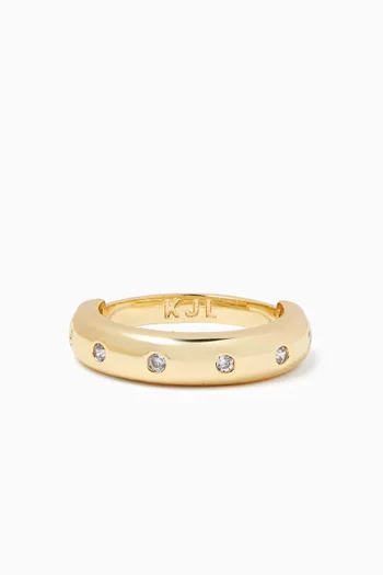 Round Inlay CZ Oval Ring in Gold-plated Brass