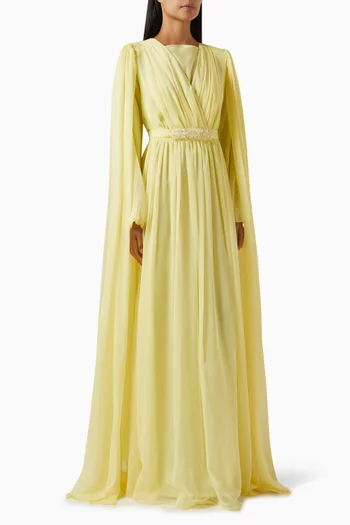 فستان فاليز طويل بأكمام كاب