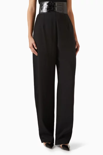 High-waisted Belted Pants in Stretch Wool