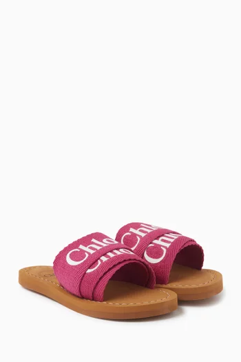 Logo-strap Slip-on Sandals in Canvas & Leather