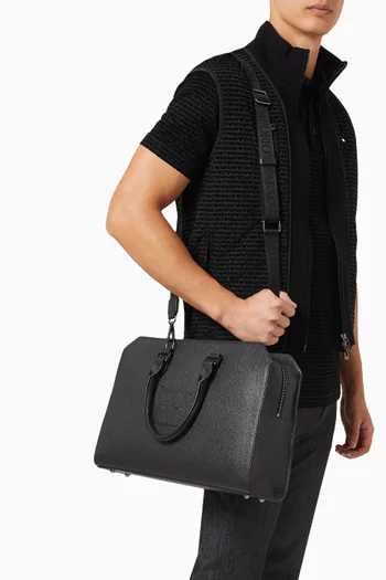 EA Logo Laptop Bag in Grained Leather