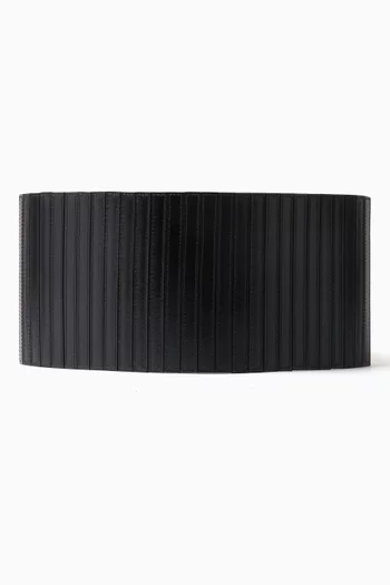 Stripes Corset Belt in Leather & Stretch Fabric