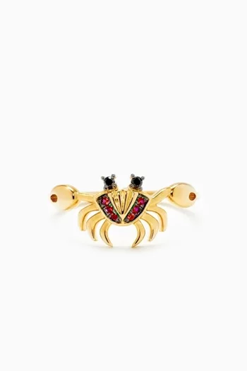 Mini Crab Diamond & Ruby Ring in  9kt Yellow Gold