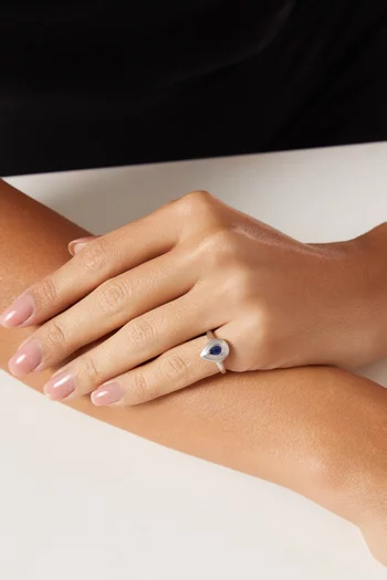 Pear Blue Sapphire Pinky Ring in 18kt White Gold