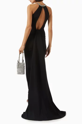 Halterneck Gown in Stretch Crepe