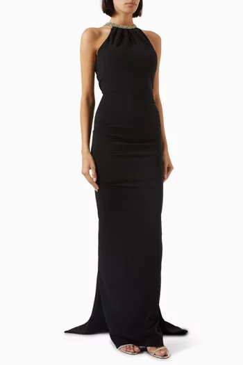 Halterneck Gown in Stretch Crepe