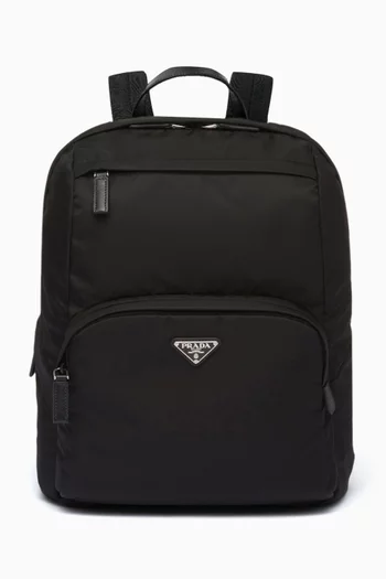Triangle Logo Backpack in Leather & Re-nylon
