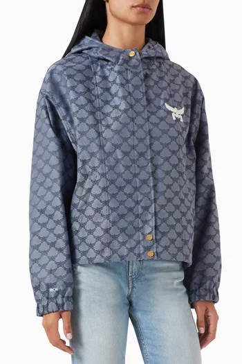 Windbreaker Hooded Jacket in Denim-jacquard