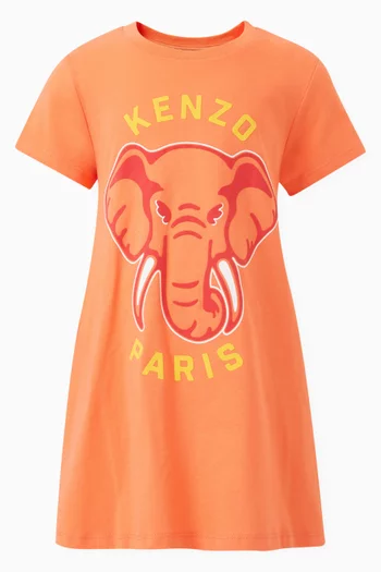 Elephant Logo Print Dress in Organic Cotton Jersey