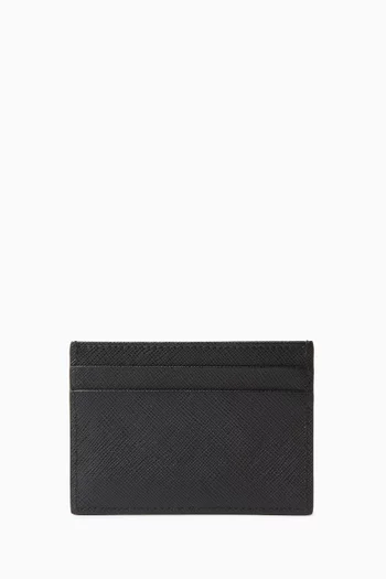 Small Triangle Logo Card Holder in Saffiano Leather