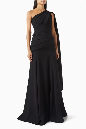 One-shoulder Cape Gown in Crepe