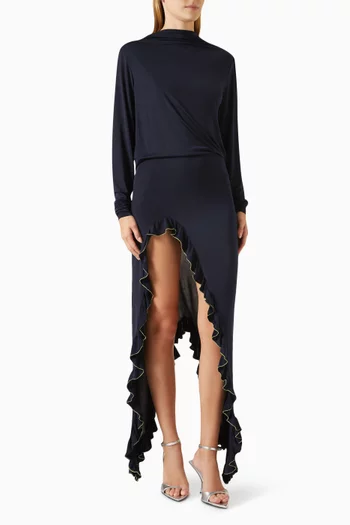Alea Cowl-back Asymmetric Dress in Polyester