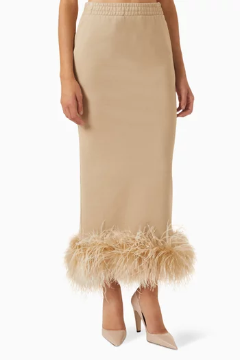 Feather-trimmed Midi Skirt in Cotton-fleece
