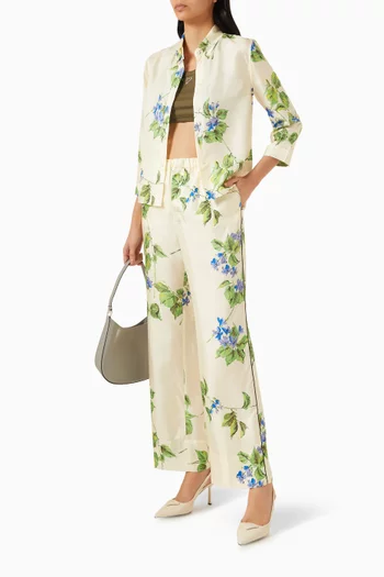 بنطال بنقشة زهور حرير تويل