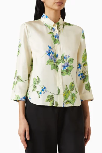قميص مزين بنقشة زهور حرير