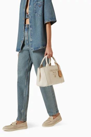 Small Logo Top-handle Bag in Linen-blend Canvas