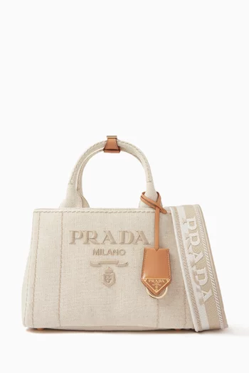 Small Logo Top-handle Bag in Linen-blend Canvas