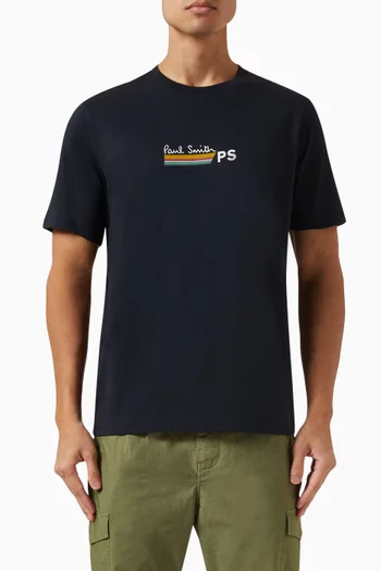 PS Logo Stripe Print T-Shirt in Organic Cotton