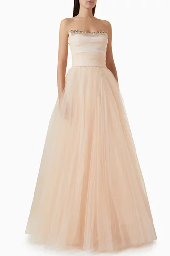 Embellished Flared Maxi Dress in Tulle