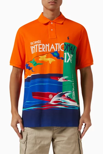 Graphic Polo Shirt in Cotton Mesh