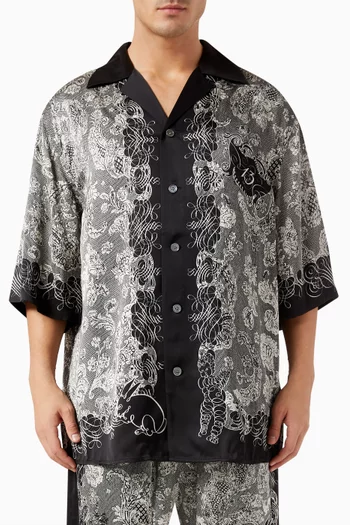 Printed Button-up Shirt in Satin