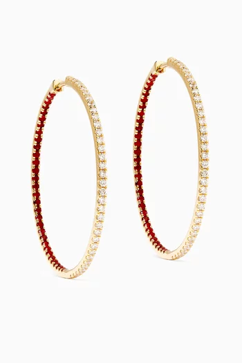 Large Diamond & Ruby Hoop Earrings in 18kt Gold