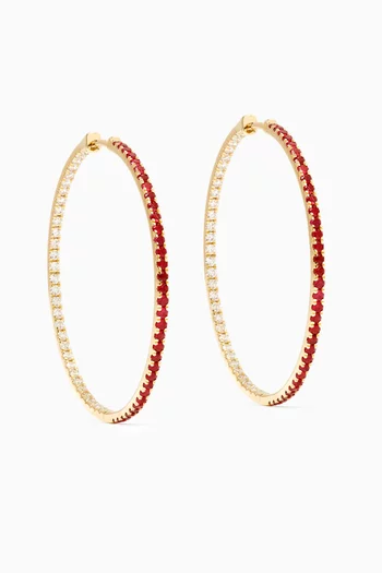 Large Ruby & Diamond Hoop Earrings in 18kt Gold