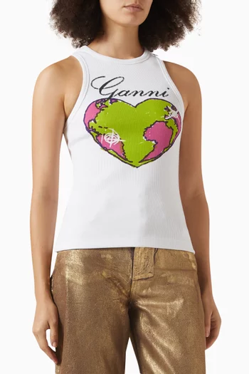 Graphic Tank Top in Ribbed Cotton-blend