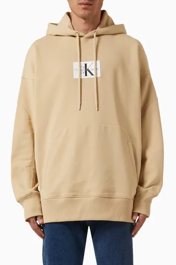 Oversized Logo Patch Hoodie in Cotton