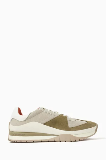 Colour-block Low-top Sneakers in Natural Leather