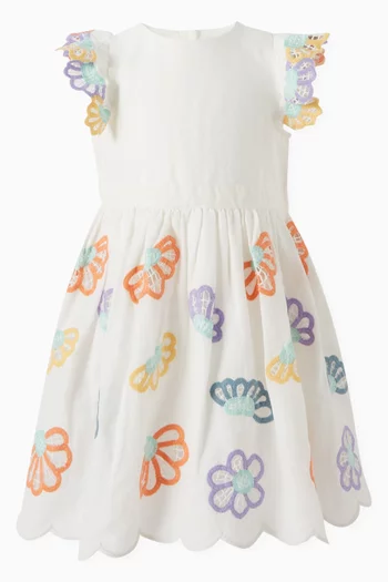 Floral Embroidered Dress in Cotton & Linen