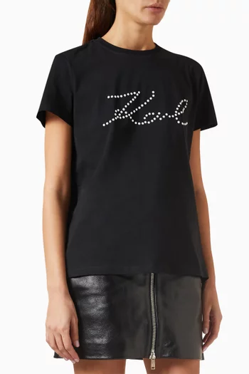 Pearl-logo Embellished T-shirt in Organic Cotton-jersey