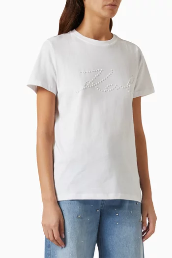 Pearl-logo Embellished T-shirt in Organic Cotton-jersey