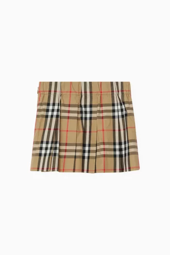 Check Pleated Skirt in Cotton