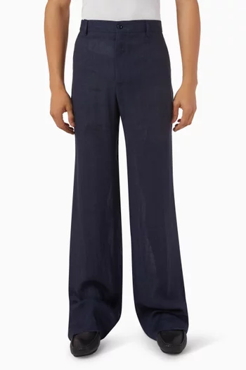 بنطال بساقين واسعتين كتان