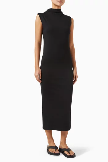 فستان روز متوسط الطول قطن جيرسيه مضلع