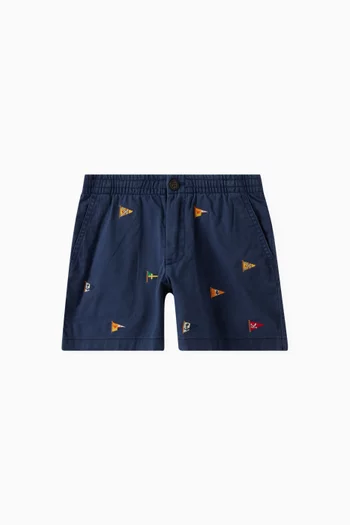 Embroidered Logo Elasticated Shorts in Cotton