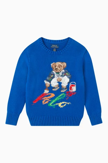Embroidered Bear Sweater in Cotton