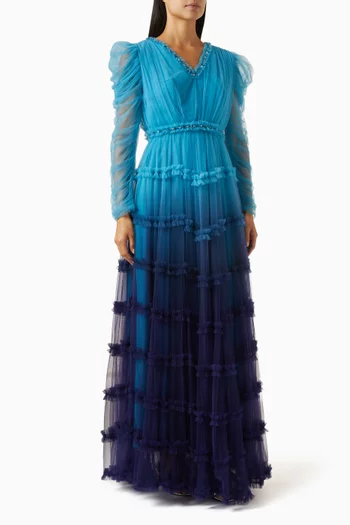 Ombre Ruffle Maxi Dress in Tulle