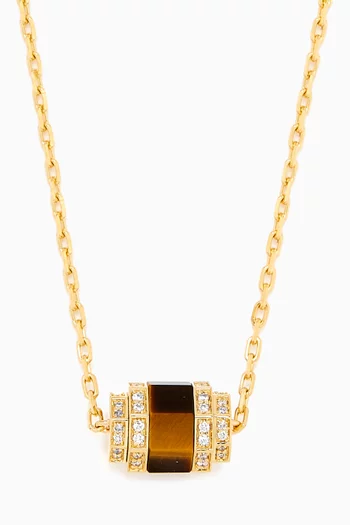 Azm Diamond & Tiger Eye Necklace in 18kt Gold