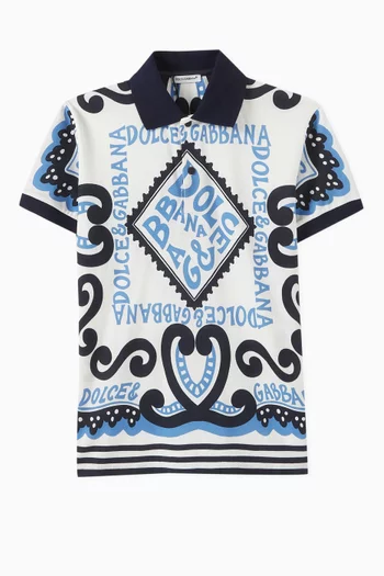 Marina-print Polo Shirt in Cotton-piqué